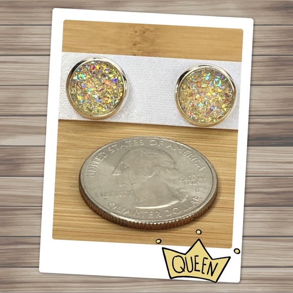 Yellow Druzy Earrings PRICE IS FIRM - Picture 2 of 6